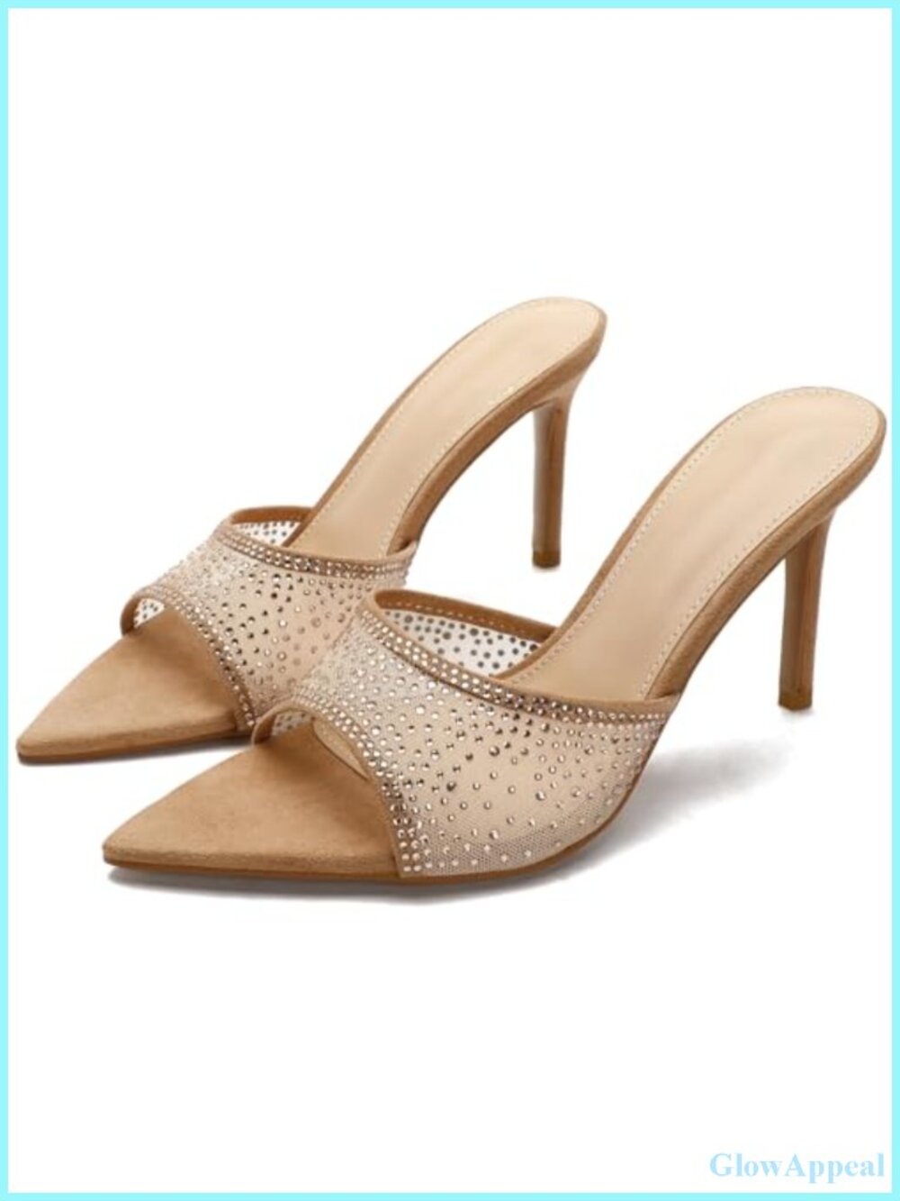 Women's Mesh Rhinestone Pointed Toe Stiletto Slingback Heeled Sandals